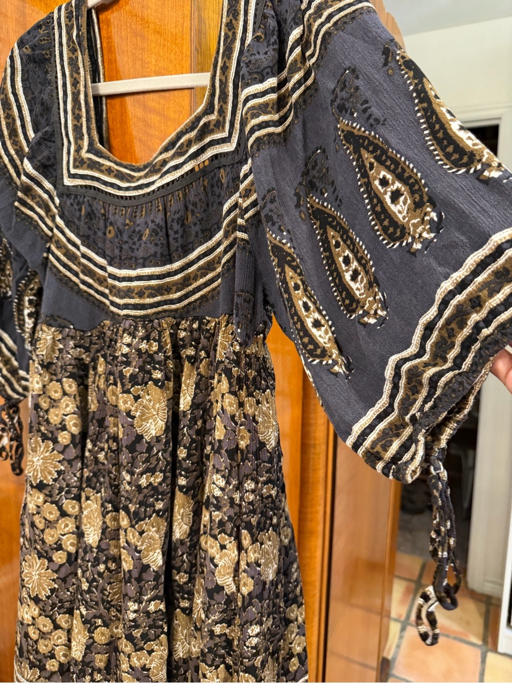 Free People Boho Paisley Floral Mini Dress Brown Black M - Picture 3 of 6
